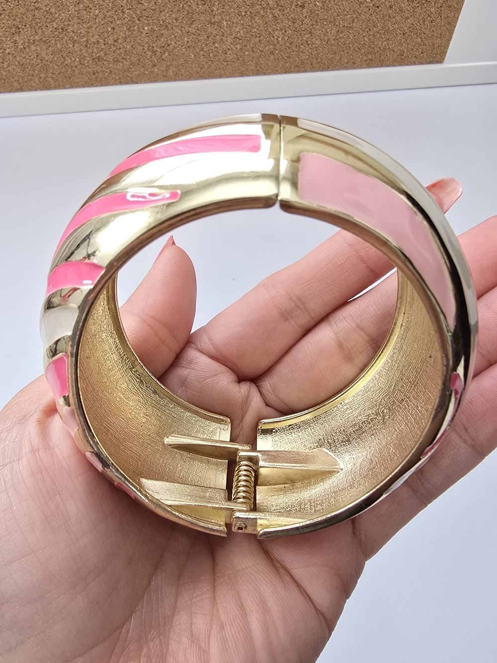 Pink & Gold Abstract Hinged Bangle - Picture 5 of 10
